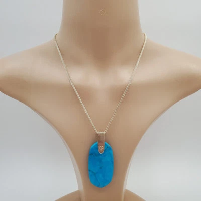 Kendra Scott Necklace 30in Gold Plate Aqua Howlite Inez Pendant Back Chip READ - Image 1 of 4