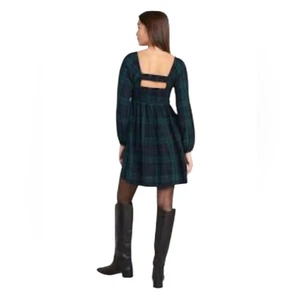 Old Navy Fit & Flare Green Plaid Smocked Cutout Seersucker Mini Dress Wms Medium - Picture 1 of 13