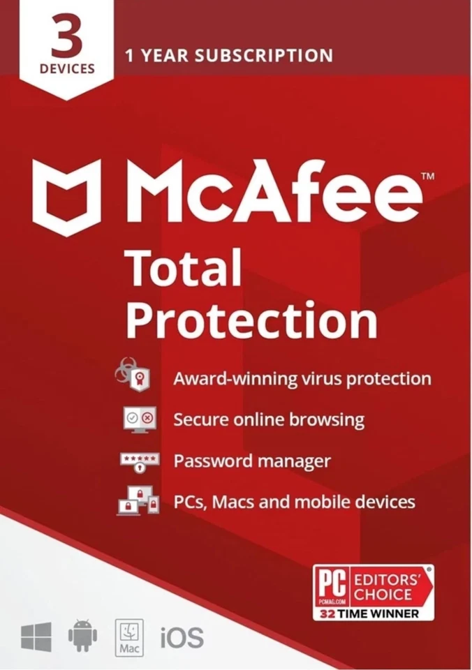 McAfee Total Protection 2025 3 Devices 1 Year Antivirus Security - Image 1 of 1