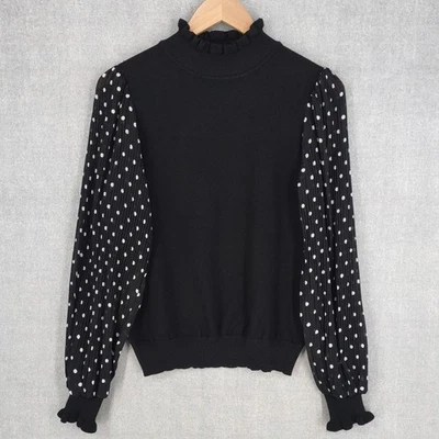 Suéter Nanette Lepore para mujer mediano negro manga lunares volantes pulóver Foto 1 de 4