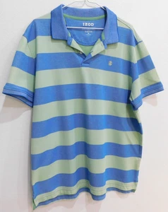 Izod Advantage Performance Natural Stretch Blue Mint Striped Polo Shirt Mens XL - Picture 1 of 7