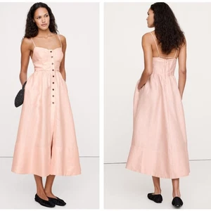 BANANA REPUBLIC 2025 Linen Corset Long Maxi Dress Pink Scallop Shell Sz 20 {K22} - Picture 1 of 9