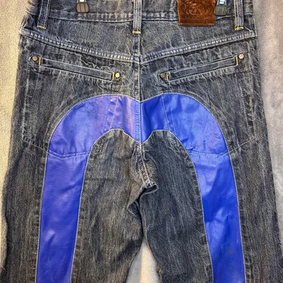 Pantalones de mezclilla para hombre Evisu 35x31 azul panel gaviota ropa de calle de diseñador rara Foto 1 de 4