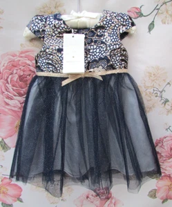 NWT MONSOON Blue Gold SPARKLE Tulle Christening Party Occasion Dress 6-9-12 £57 - Picture 1 of 9
