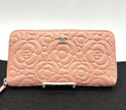CHANEL Camellia Round Zipper Long Wallet Leather Pink Used Japan Auth F/Shipping