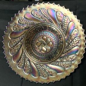 Dugan Cobalt Blue Round-Up Carnival Glass Plate Low Bowl 9"D - Picture 1 of 4