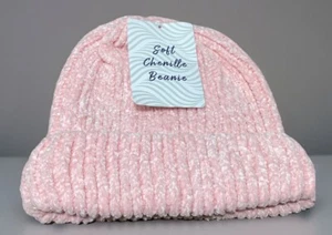 Pink Chenille Super Soft Beanie Stretch Ribbed Cozy One Size Warm Winter Hat - Picture 1 of 16