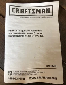 CRAFTSMAN CMES510 15 Amp 7.25" Circular Saw Instruction Manual Booklet - Picture 1 of 8