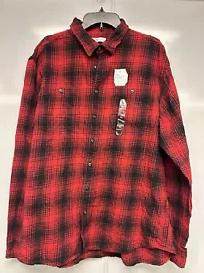 NWT Sonoma Men's XXL Red & Black Flannel Plaid Shirt Long Sleeve, Double Pockets - Picture 1 of 15