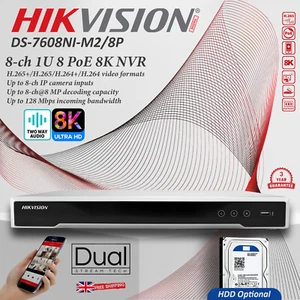 Hikvision 8K 4K 32MP 8-CH 1U DS-7608NI-M2/8P Ultra HD 8 PoE NVR Video Recorder - Picture 1 of 16
