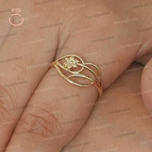 Solid 14k Yellow Gold Ring Handmade Flower Look Christmas Jewelry Gift For Her - Picture 1 of 9