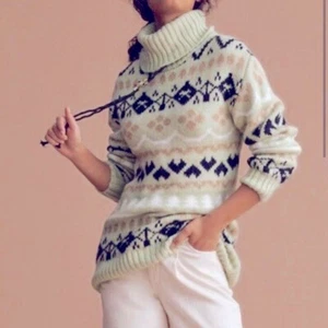 Neu mit Etikett Anthropologie mintgrüner Fairisle Rollkragenpullover Oversize L Large - Bild 1 von 11