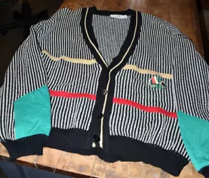 Vtg St Croix Sweater Mens M Black Stripe Cardigan Sail boats Made in USA - Picture 1 of 9
