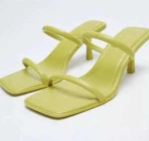 ZARA NEW size 8 usa SEA GREEN LEATHER STRAPPY HEELED SANDALS - Picture 1 of 3