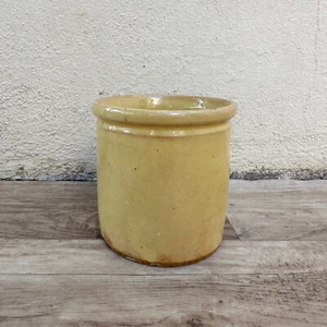 HANDMADE GLAZED BEIGE YELLOW ANTIQUE FRENCH JAM POT CONFIT 0503255 - Picture 1 of 5