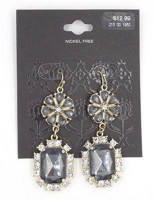 Eye Catching New Gold Tone Rhinestone Dangle Earrings NWT #E1215 - Image 1 of 2