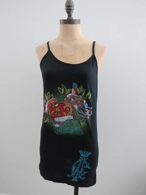 Christian Audigier embellished tunic mini dress top shirt Heart tattoo tight M - Image 1 of 4