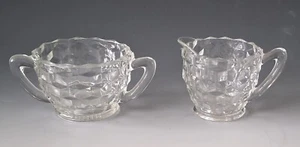Fostoria American small Creamer and Open Sugar Cubist Clear - Picture 1 of 4