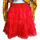 Red Petticoat Tier Ruffle Mini Skirt XS Tutu Rockabilly Coquette Saloon Girl