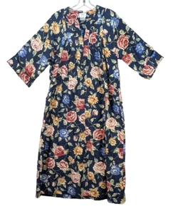 Talbots Intimates Womens House Dress Full Zip Floral 3/4 Sleeve Vintage Size PL - Picture 1 of 10