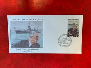 MARSHALL ISLANDS 1991 FDC WW2 ATLANTIC CHARTER FRANKLIN ROOSEVELT FDR AUGUSTA - Picture 1 of 2