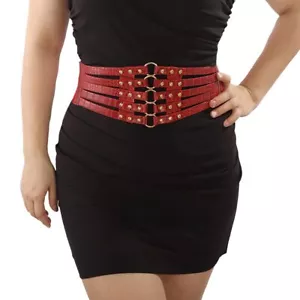 Women's PU Leather Corset Elastic Waist Belt Wide Belt for Women Halloween - Picture 1 of 6