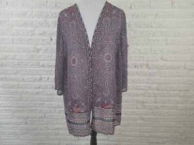 Catherines Womens Top 1X Plus Open Duster Sheer Blue Red Paisley Polyester - Изображение 1 из 4