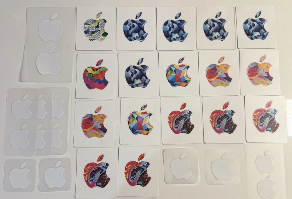 18 Apple Logo Stickers from Used Usa Apple Gift Cards and 14 Apple Stickers - Image 1 of 1