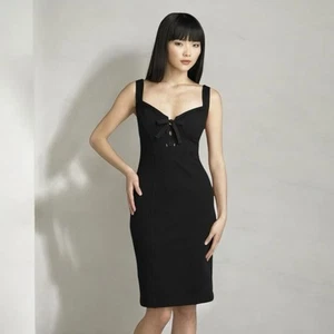 DVF Heronette Black Lace Up Bandage Knit Bodycon Dress Sz 6 - Foto 1 di 11