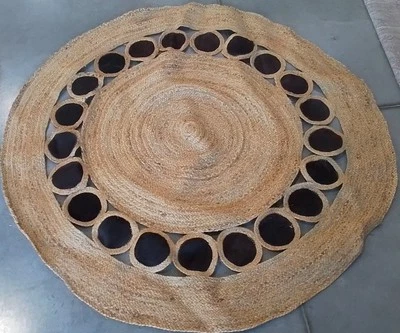 BEIGE / BLACK 5'-0" x 5'-0" Flaw in Rug, Reduced Price 1172775477 NF370Z-5R - Image 1 of 4