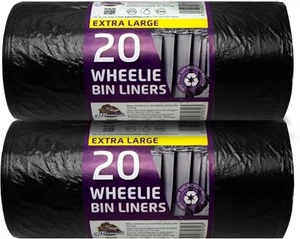 40 Heavy Duty Wheelie Bin Liners Strong 240L Refuse Sacks Rubbish Bag Black - Picture 1 of 8