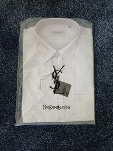 New In Packaging Yves Saint Laurent Men's White Shirt With Light Grey Check - Picture 1 of 6