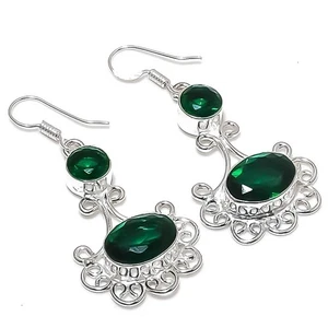 Chrome Diopside Gemstone Handmade 925 Starling Silver Jewelry Earring Size 2.2" - Picture 1 of 1