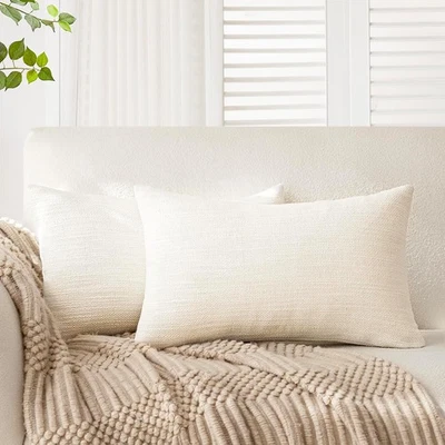 Juego de 2 Foindtower de lino de arpillera texturizado decorativo, 12 x 20 pulgadas, blanco crema Foto 1 de 4