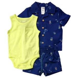 Carters Infant Boys 3pc Fish Whale Outfit Bodysuit, Shirt & Shorts Set 3 Months - Picture 1 of 2