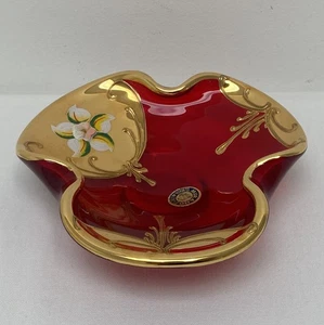 Vintage Murano Italien rot und vergoldet Glas Schale Aschenbecher - Bild 1 von 5
