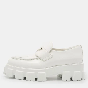 Prada White Leather Monolith Triangle Logo Loafers Size 39 - Picture 1 of 9