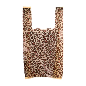 SSWBasics Small Leopard Print Plastic T-Shirt Bags - 8" x 5" x 16" - Case - Picture 1 of 2