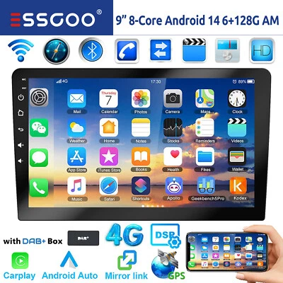 ESSGOO 2 DIN DAB+ 8-Core 6+128G Android 14 Autoradio Carplay GPS Navi AM FM RDS BT WIFI