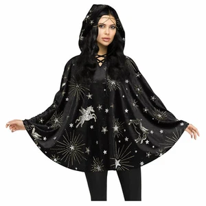 Womens Hooded Unicorn Sorceress Poncho Velvet Cape Celestial Halloween Costume - Picture 1 of 2