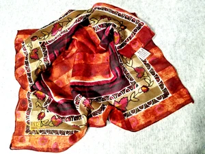 Floral SCARF 16x16"  100% Polyester geometric lines rust brown purple India - Picture 1 of 6