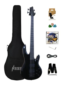Haze SPB3270BK Fretless 4-String Electric Bass Guitar,Black,Neck-Thru + Free Bag - Picture 1 of 18