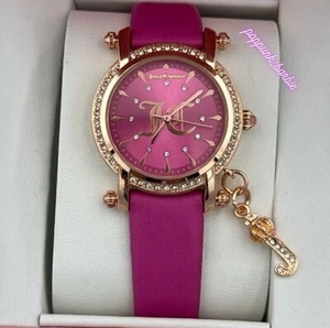 Juicy Couture Hot Pink Watch w/ J Crown Charm Rose Gold Tone Bezel NEW IN BOX - Picture 1 of 11