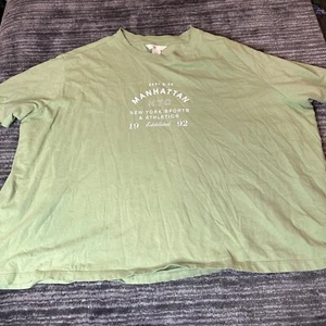 H&M Shirt Womens XXL Green Graphic Print Crop Too Manhattan New York 2XL T Shirt - Picture 1 of 12