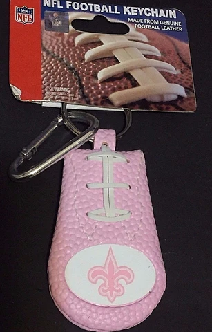NEW ORLEANS SAINTS Cancer Support PINK KEY CHAIN Genuine Football Leather! NFL Cover