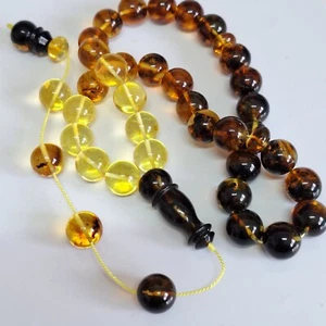☀️Ambra Baltica Naturale Preghiera Islamica 33Perline Misbaha Tasbih Rosario 60g 13,8mm☀️ - Foto 1 di 24