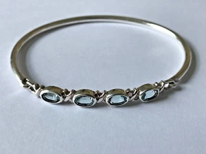 Vintage 925 Sterling Silver Topaz Bangle - Picture 1 of 12