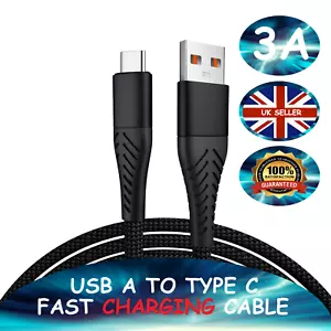 USB A to Type C Cable 3A Fast Charger Braided 1M 2M for Android Samsung Lead - Picture 1 of 14