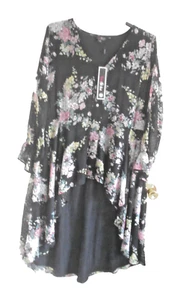"LOVEDROBE" Stunning Black Floral Tunic Top/ Long at the Back! - Size 22 - BNWT! - Picture 1 of 12
