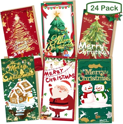 Christmas Money Cards - 24 Holders with Kraft Envelopes & Stickers, 6 Designs